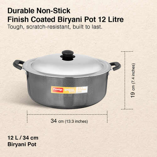 Prestige Omega Select Plus Non-stick PFOA Free Biryani Pot with Stainless Steel Lid - Detail View
